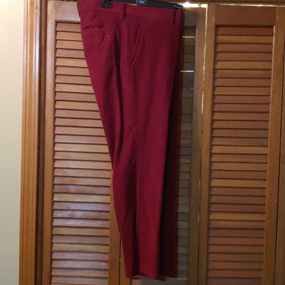 Red corduroy slim fit pants